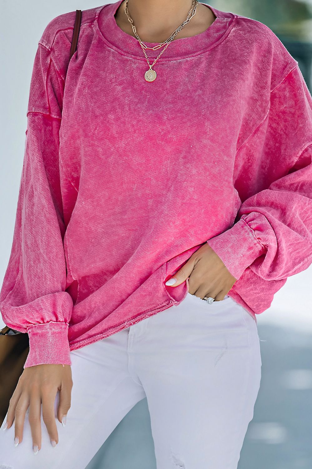 Hot Pink Washed Sweatshirt