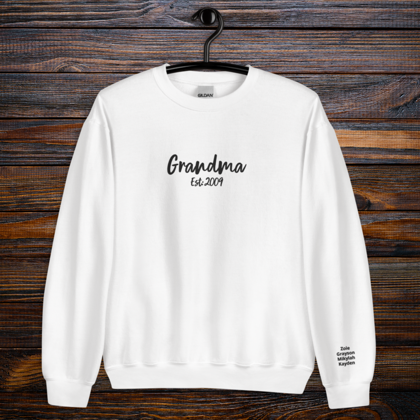 Embroidered Grandma Sweatshirt - custom names on sleeve