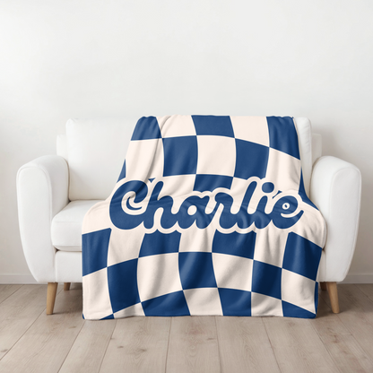 Blue Checkered Velveteen Minky Blanket